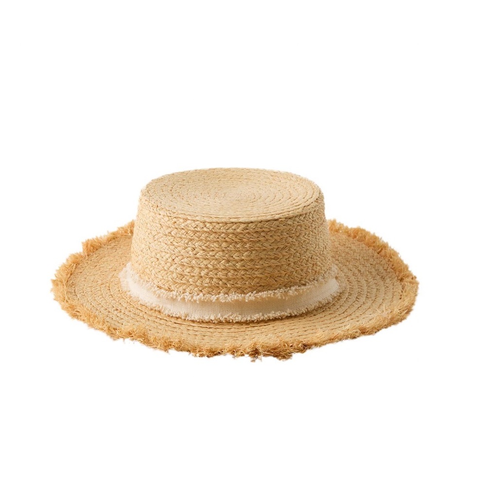Zara Tan Straw Hat with White Trim